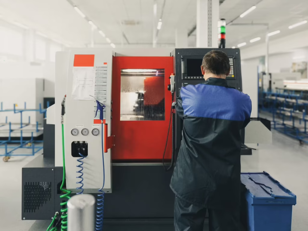 pracownik przy obróbce skrawaniem w nowoczesnym centrum cnc starpol